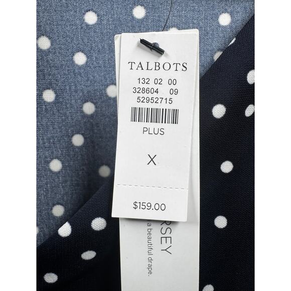 New Talbots Knit Jersey Faux-Wrap Dress Navy Blue White Polka Dot Sz 0X - Picture 3 of 6